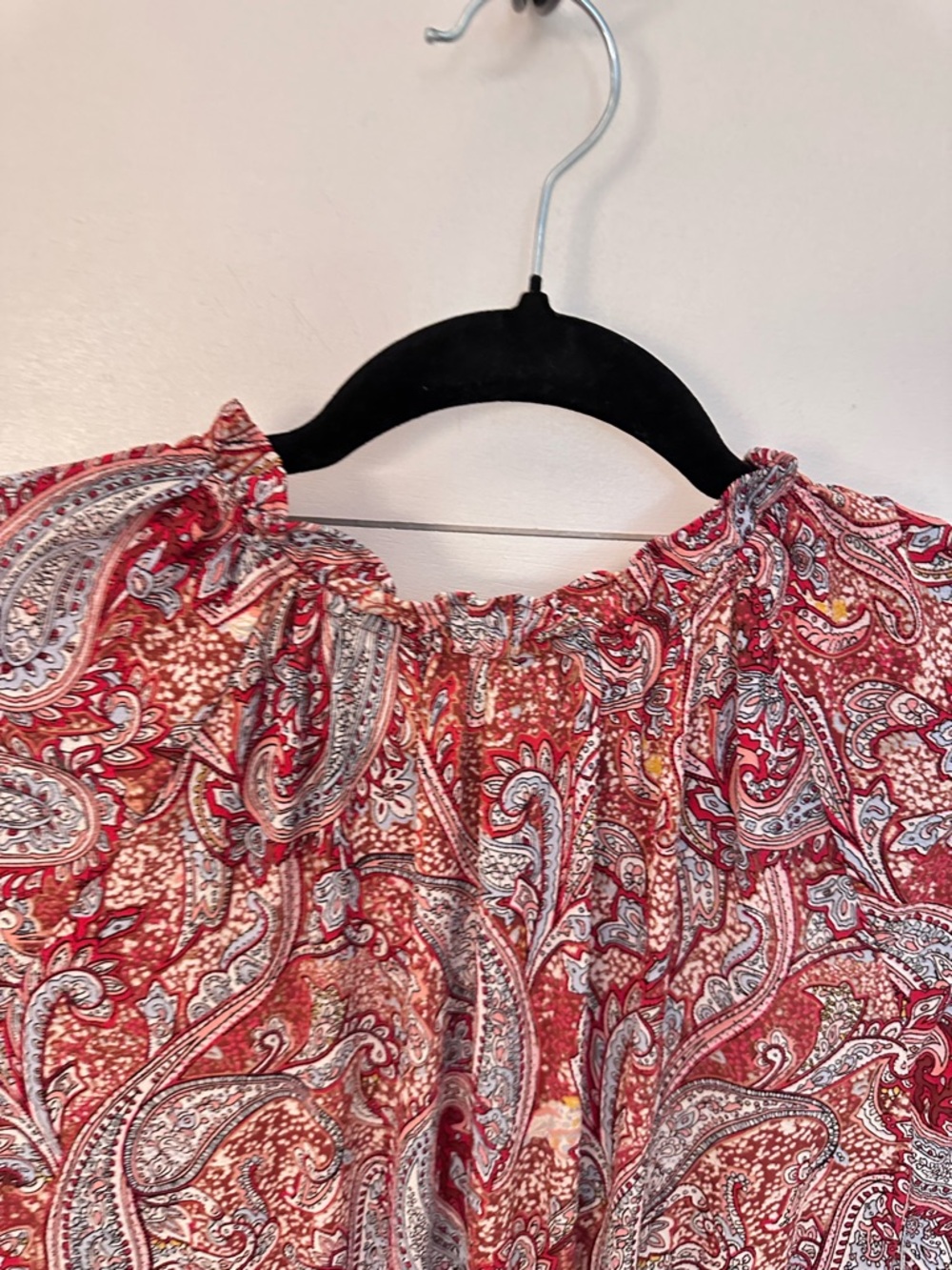 Talbots XS sprinkle paisley split ruffle detail tie arm neck soft midi dress - Picture 11 of 16
